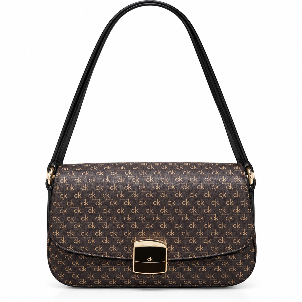Calvin Klein Monogram Flap Shoulder Bag – Black / Gold