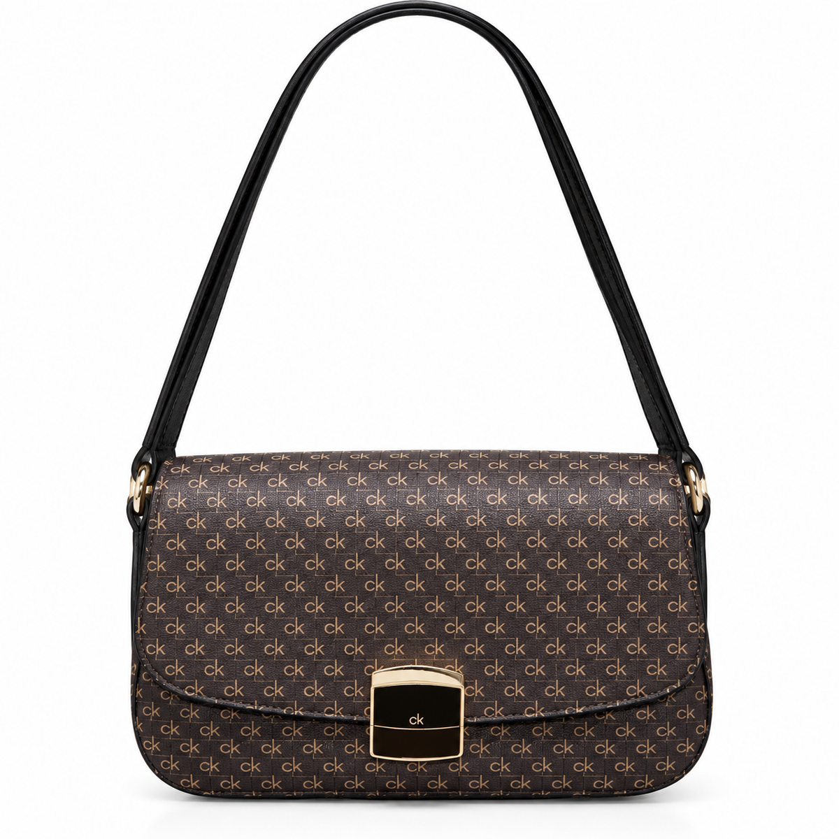 Calvin Klein Monogram Flap Shoulder Bag – Black / Gold