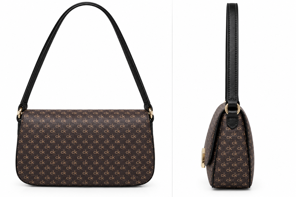 Calvin Klein Monogram Flap Shoulder Bag – Black / Gold