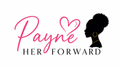 Payne Her Forward logo featuring pink script lettering, a heart symbol, and a black feminine silhouette with gold accents.