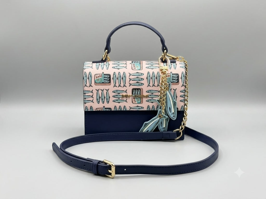Betsey Johnson Something's Fishy Top Handle Crossbody Bag - Navy/Pink Sardine