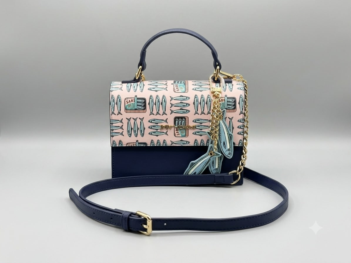 Betsey Johnson Something's Fishy Top Handle Crossbody Bag - Navy/Pink Sardine