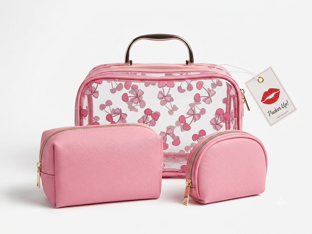 3 Piece Sweet Cherry Cosmetic Organizer Bag Set