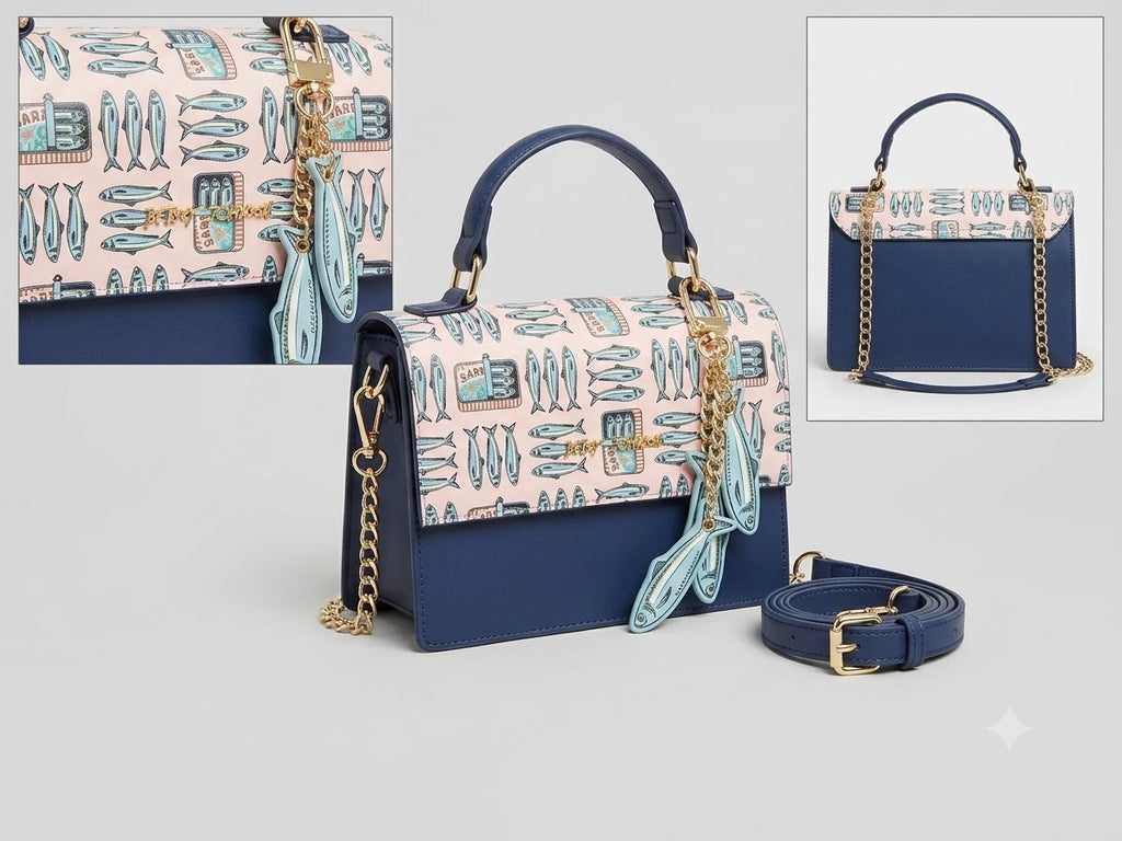Betsey Johnson Something's Fishy Top Handle Crossbody Bag - Navy/Pink Sardine