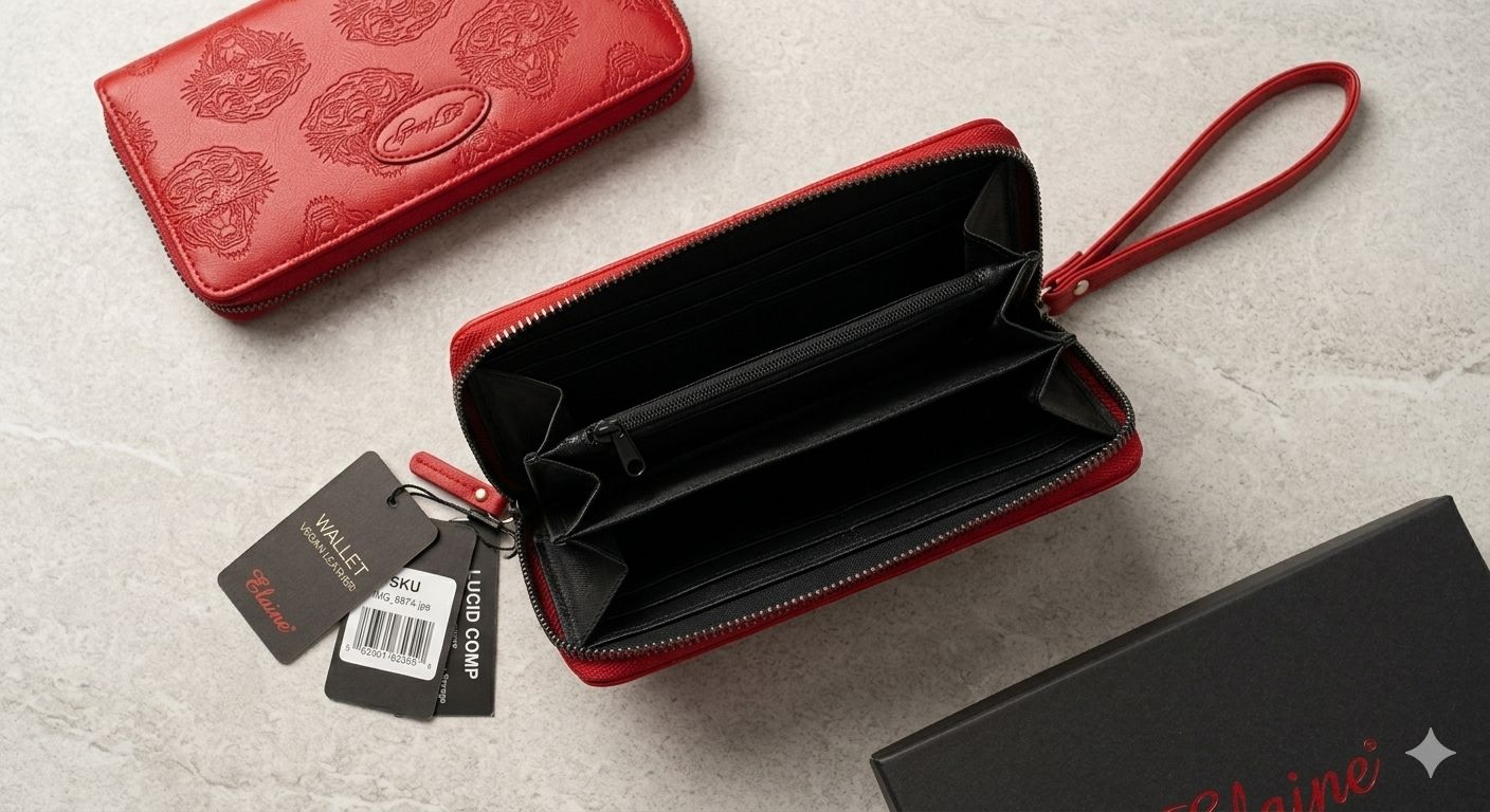 Ed Hardy Embossed Vegan Leather Wristlet Wallet – Vibrant Red